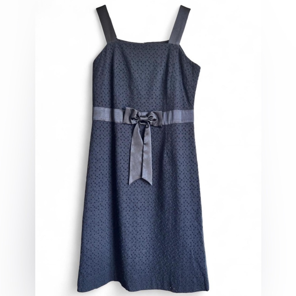 Retro‎ Embroidered Ribbon Bow Preppy Feminine Midi Dress Small